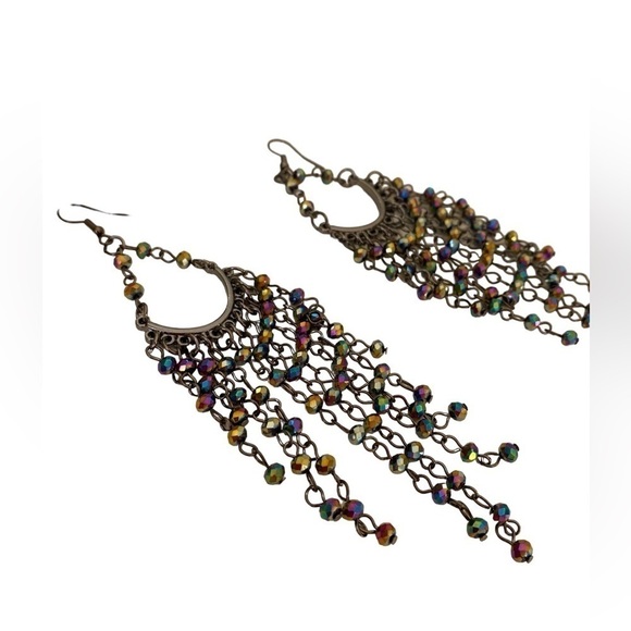 Paparazzi Gunmetal Metro Confetti Oil Spill Multi Color Tear Drop Earrings - Picture 6 of 10